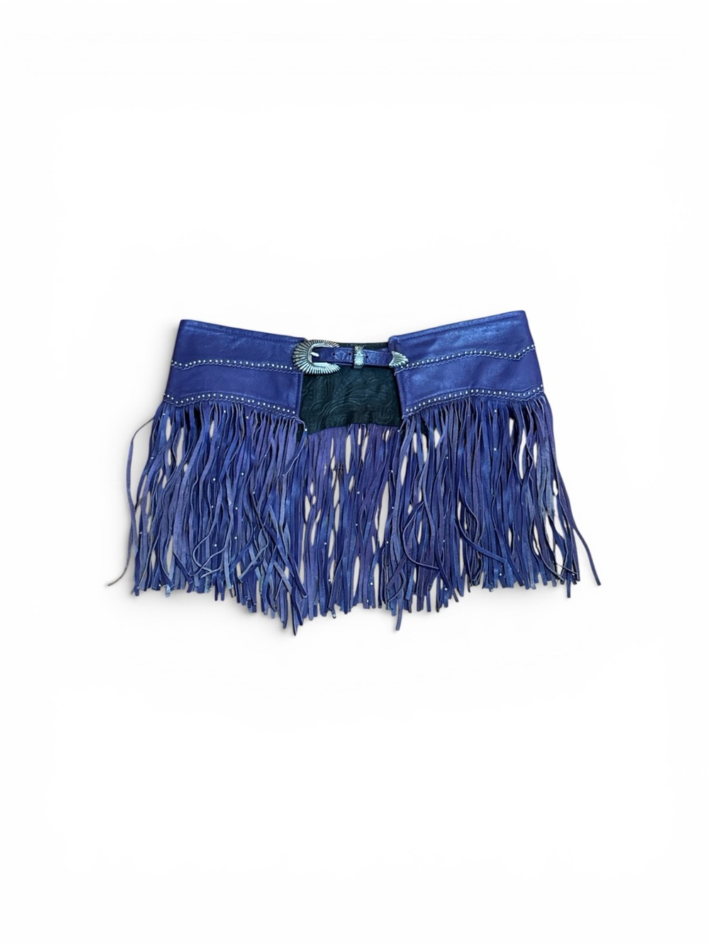 Vintage Festival Tribe America Purple Fringe Leather Waist Belt Mini Skirt LRG